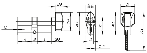 Циліндровий механізм PUNTO з вертушкою Z402/60mm (25+10+25) РВ латунь 5кл.  35261