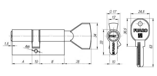 Циліндровий механізм FUARO 100 DM/RC 68mm (26+10+32) CP хром 15462