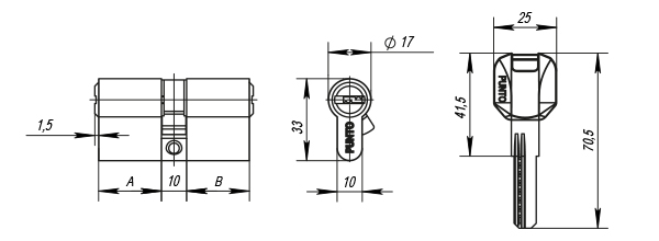 Циліндровий механізм PUNTO Z400/90mm (35+10+45) CP хром 5кл.  35257