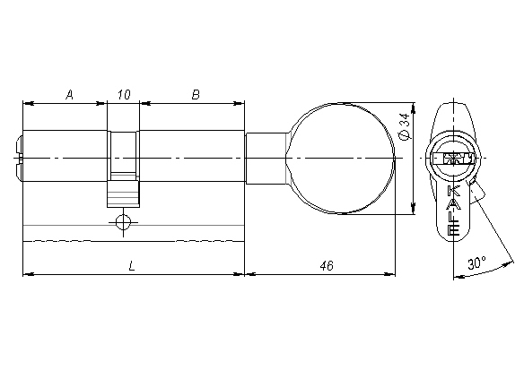 Циліндровий механізм з вертушкою KALE KILIT 164 BM 80mm (35+10+35) PB латунь 5кл.  1041