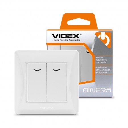 Вимикач VIDEX BINERA белый 2кл с подсветкой (VF-BNSW2L-W) (20/120)