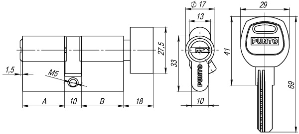 Циліндровий механізм PUNTO з вертушкою А202/80mm (35+10+35) SN матовий нікель 5кл.  31461