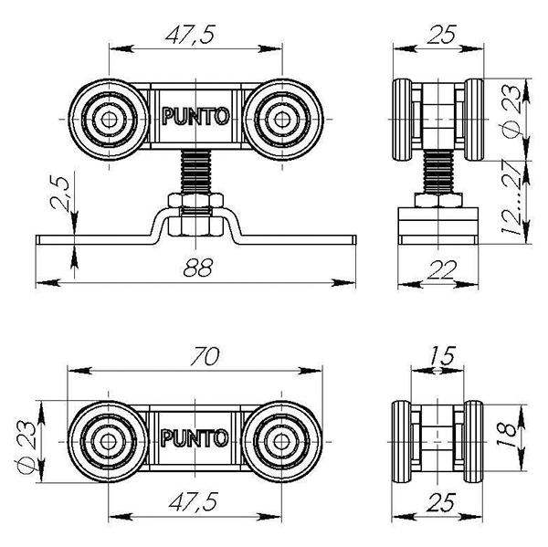 Комплект роликів PUNTO для розсувних дверей Soft LINE 45/4  арт.38355