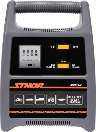 Зарядний пристрій акумуляторів 6-12В STHOR від електром. 230В 5,8А, з ємкістю 12-120АГод. макс. струм зарядж.-8А арт.82543