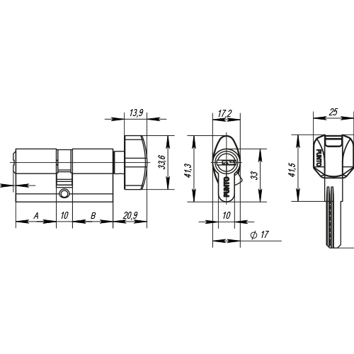 Циліндровий механізм PUNTO з вертушкою Z402/60mm (25+10+25) РВ латунь 5кл.  35261