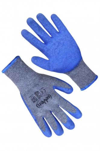 Рукавички робочі БП, сірі з синім спіненим неповним латексним покриттям, WL-1015