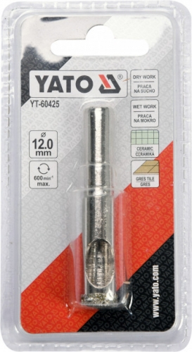 Свердло по гресу і кераміці YATO, Ø= 12 мм, при сухому і мокрому режимах арт.YT-60425