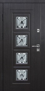 Двері  вхідні Новострой праві 960х2050, Б-ескіз/Б-31, ПВХ-венге темний, склопакет худмат, тм 32 мм, поріг, замки к-т №5, код.19/6485