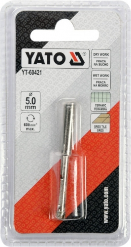Свердло по гресу і кераміці YATO, Ø= 5 мм, при сухому і мокрому режимах арт.YT-60421