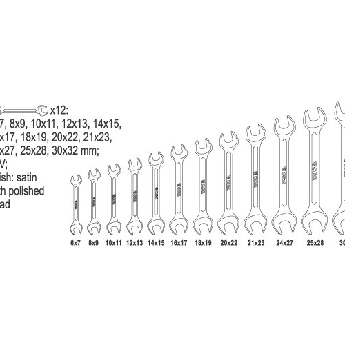 Ключі ріжкові YATO : CrV, М= 6х7-30х32 мм, Набір 12 шт. арт.YT-0381