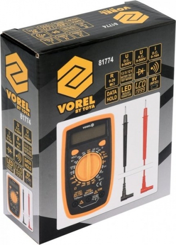 Мультиметр для вимірювання електричних параметрів VOREL : цифровий з LCD-дисплеєм арт.81774 