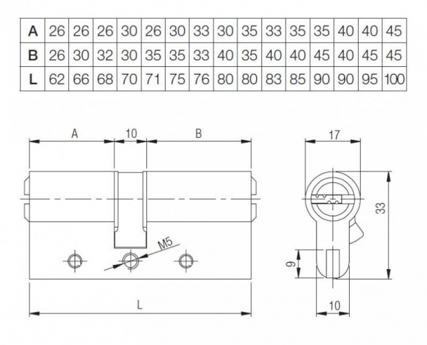 Циліндровий механізм KALE KILIT 164 DBN-E 80mm (35+10+35) нікель 5кл.  26541
