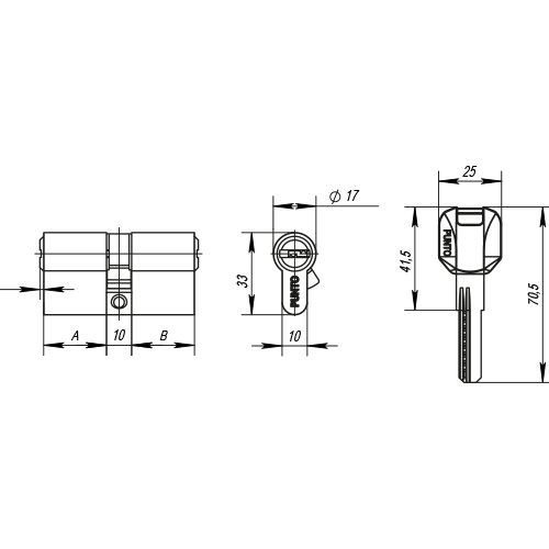 Циліндровий механізм PUNTO Z400/90mm (35+10+45) CP хром 5кл.  35257