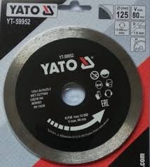 Диск відрізний алмазний по гресу, склу, кераміці YATO Ø=125x1.6x10x22.2 мм, в мокрому режимі арт.YT-59952